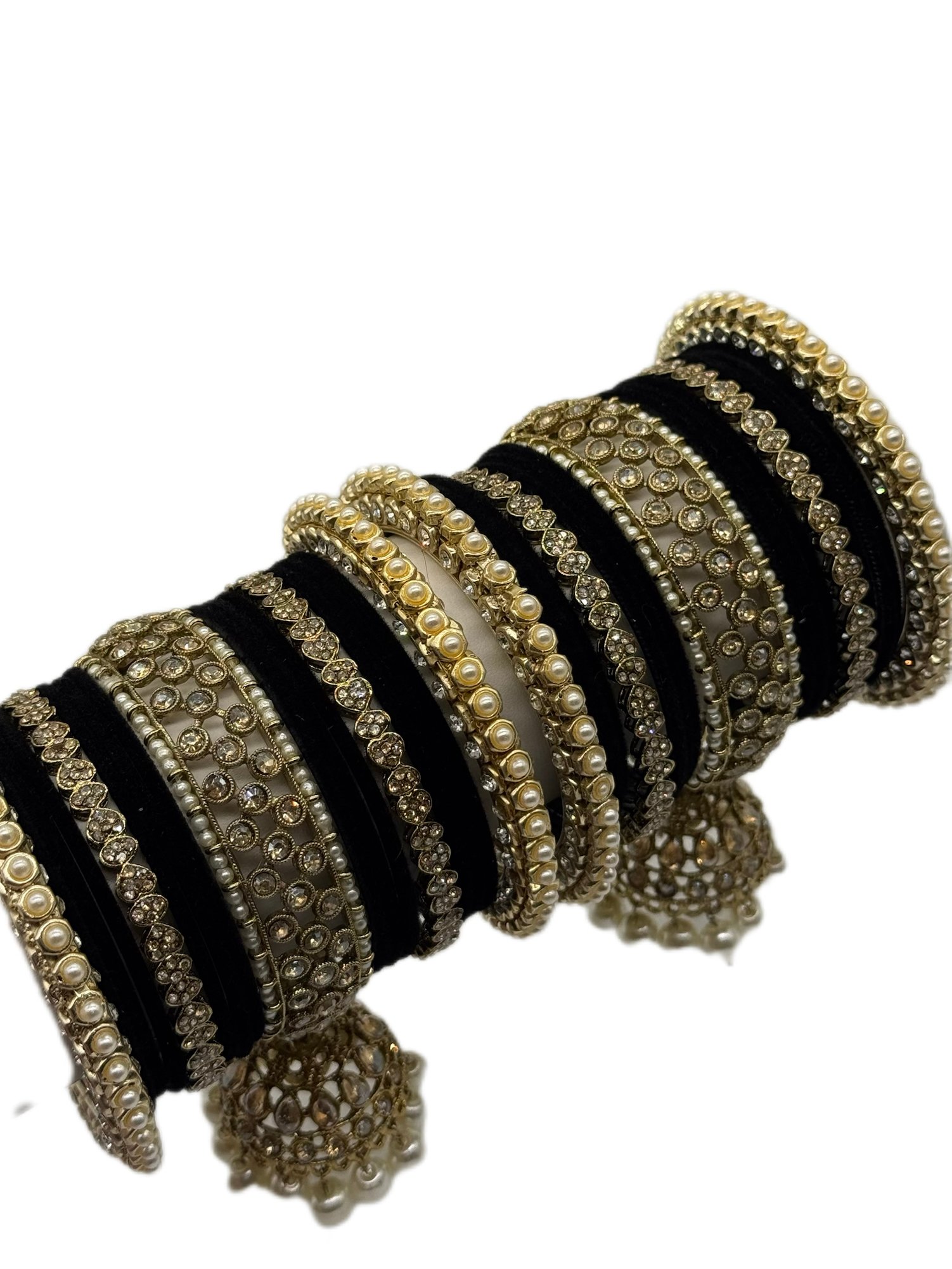 Noor Jhumki Bridal Mini Bangle Set (Black & Antic) - Image 3
