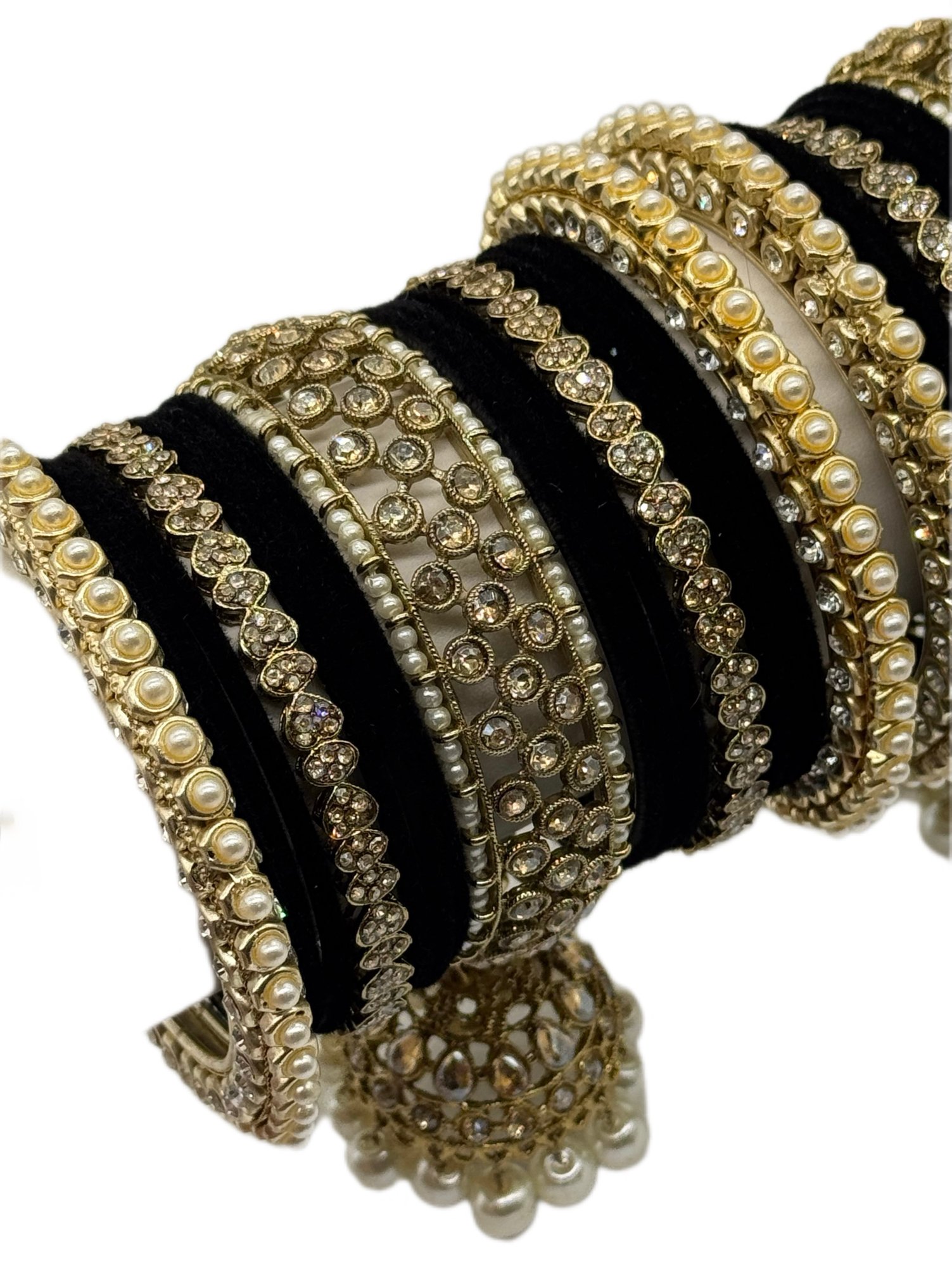 Noor Jhumki Bridal Mini Bangle Set (Black & Antic) - Image 2