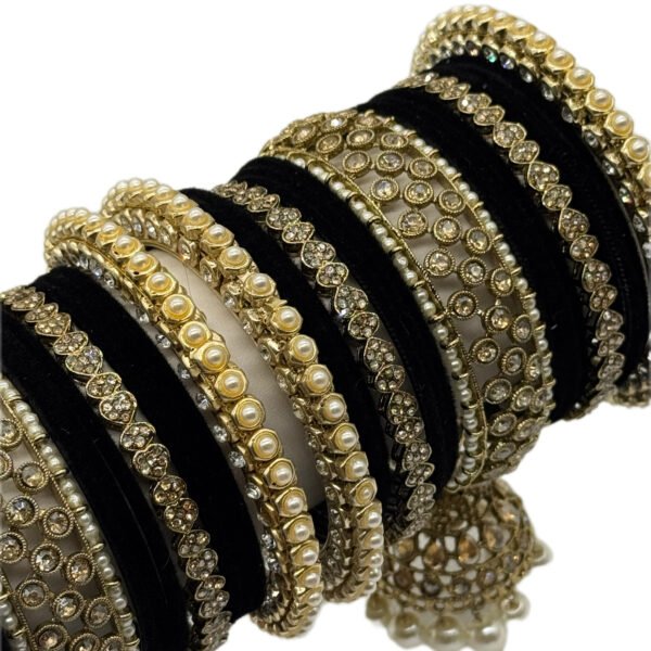 Noor Jhumki Bridal Mini Bangle Set (Black & Antic)