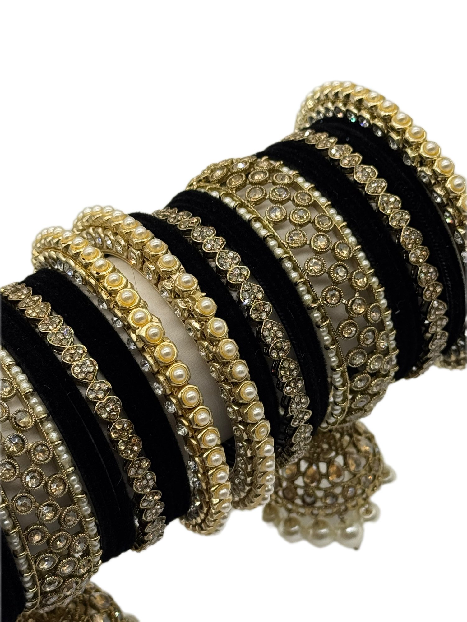 Noor Jhumki Bridal Mini Bangle Set (Black & Antic)